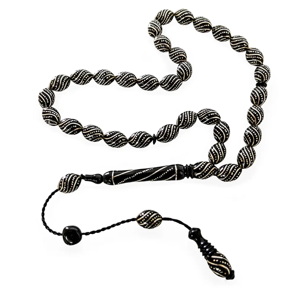 Çeşm-i Bülbül Inlay Engraved Sistemli Erzurum Oltu Stone Prayer Beads