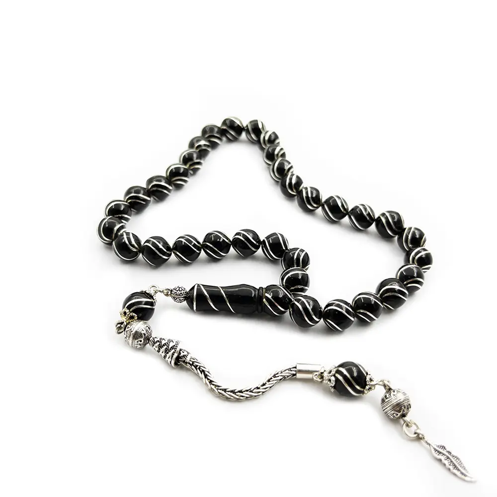 Silver Çeşmi Bülbül Engraved Erzurum Oltu Stone Prayer Beads