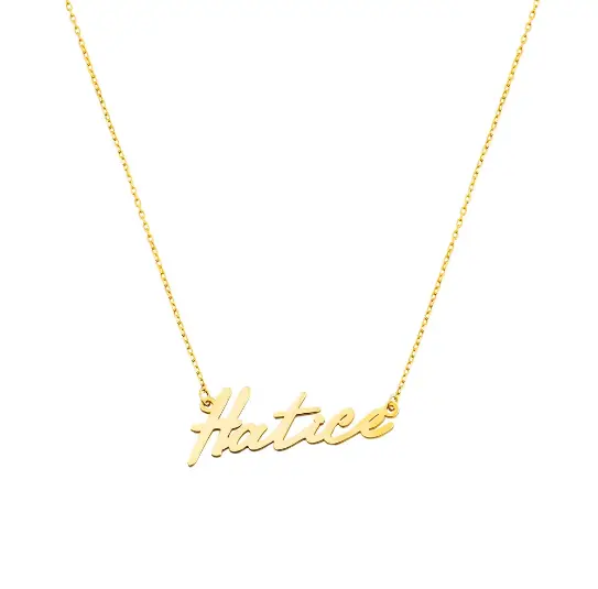 Yatay Design Personalized Name Engraved Gold Color 925 K Silver Women's Necklace