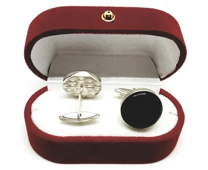 Oltu Stone Plain Round Silver Men's Wrist Düğmesi