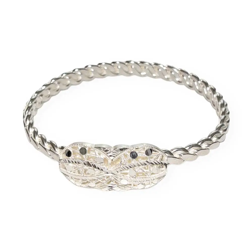 Erzurum Handcrafted Special Design Kaşlı Silver Twisted Bangle