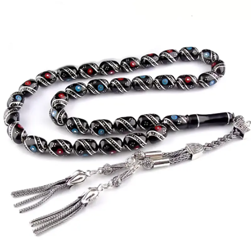 Çeşmi Bülbül Turquoise Coral Engraved Erzurum Oltu Stone Prayer Beads