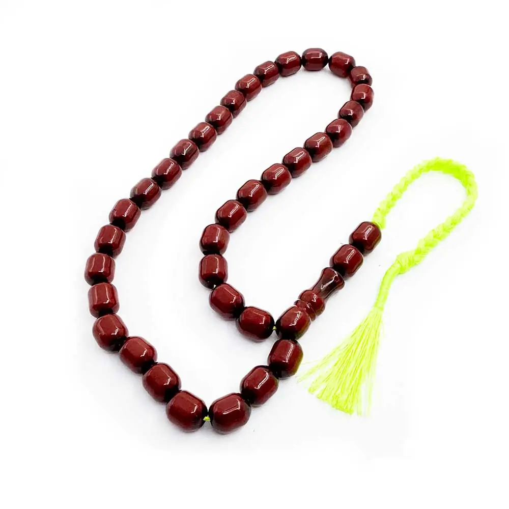 Capsule Cut Burgundy Fire Amber Prayer Beads