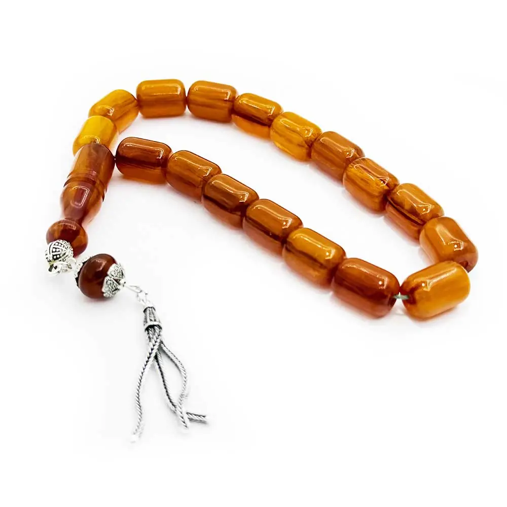 Silver Tasselled 17 Li Capsule Fire Amber Prayer Beads