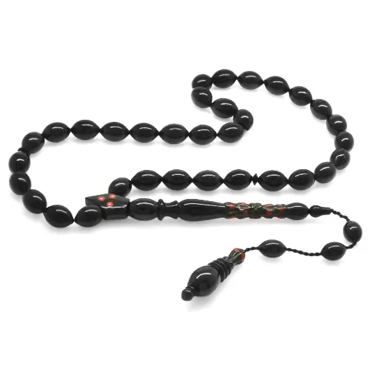 Sistemli Her Flake Kumpas Crafted Red Enamel Arpa Cut Erzurum Oltu Stone Prayer Beads