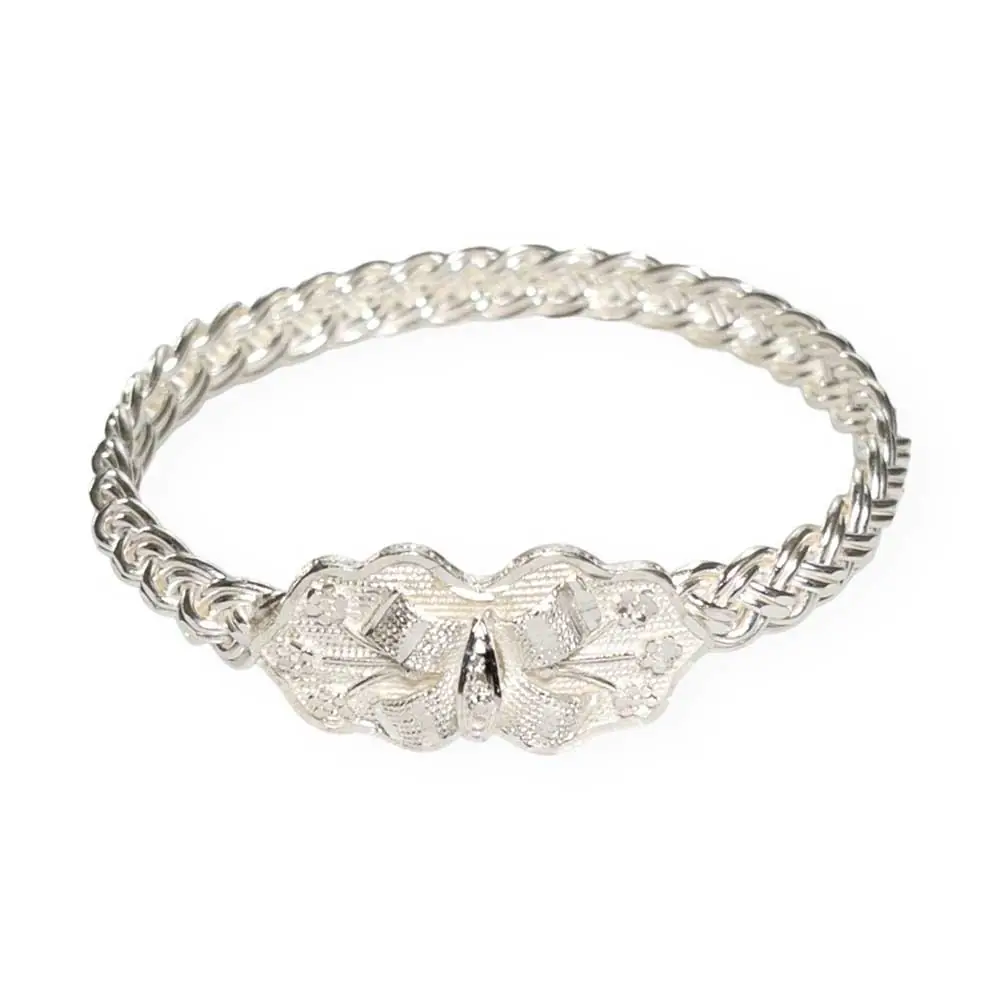 Erzurum Handcrafted Special Design Kaşlı Silver Twisted Bangle