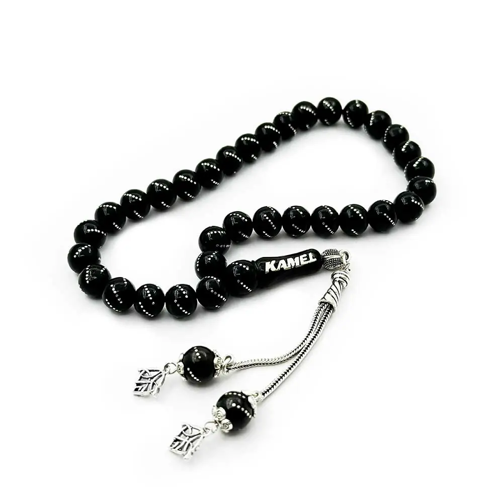 Silver Engraved İmamesi Personalized Erzurum Oltu Stone Prayer Beads