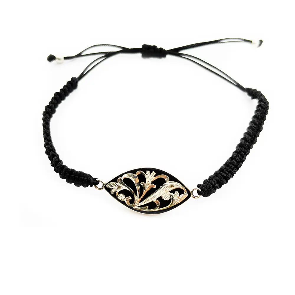 Silver Engraved Woven İpli Handcrafted Oltu Stone Bracelet
