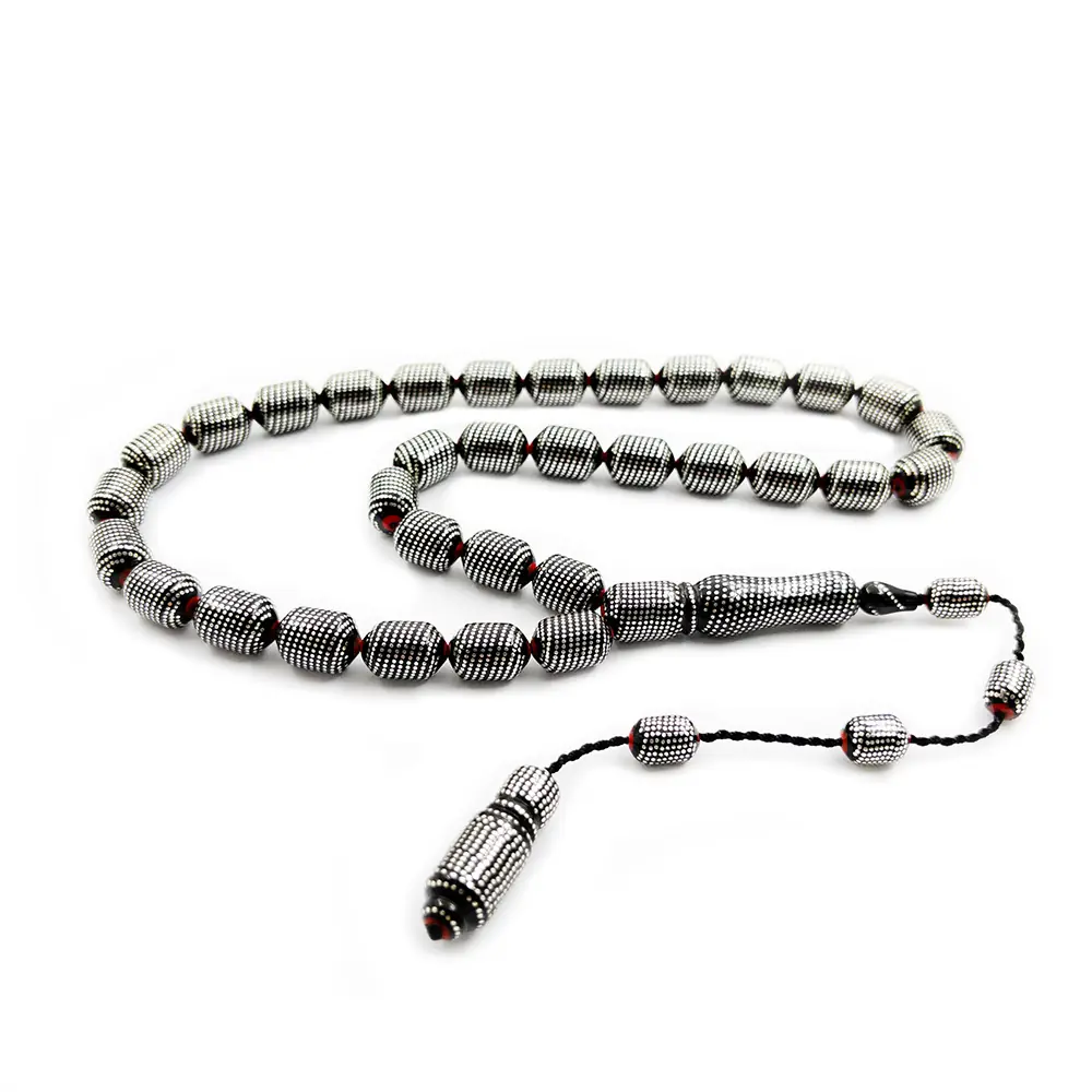 Yoğun Silver Coral Engraved Special Kumpaslı Handcrafted Premium Koleksiyonluk Erzurum Oltu Stone Prayer Beads