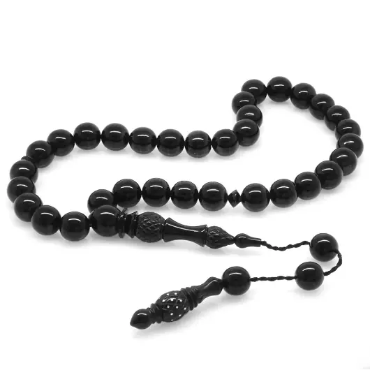 Kumpas Crafted İmamesi Pen Engraved Sphere Cut Erzurum Oltu Stone Prayer Beads