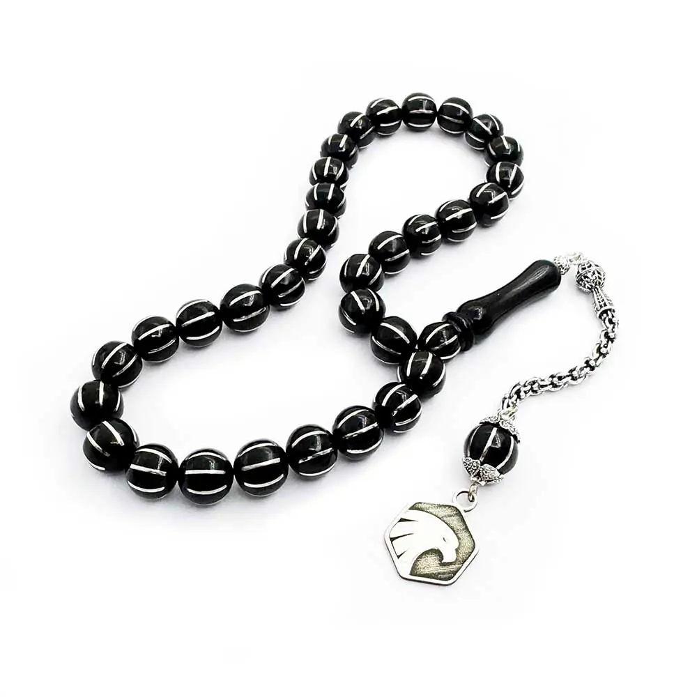 Silver Yarma Engraved Erzurum Oltu Stone Prayer Beads