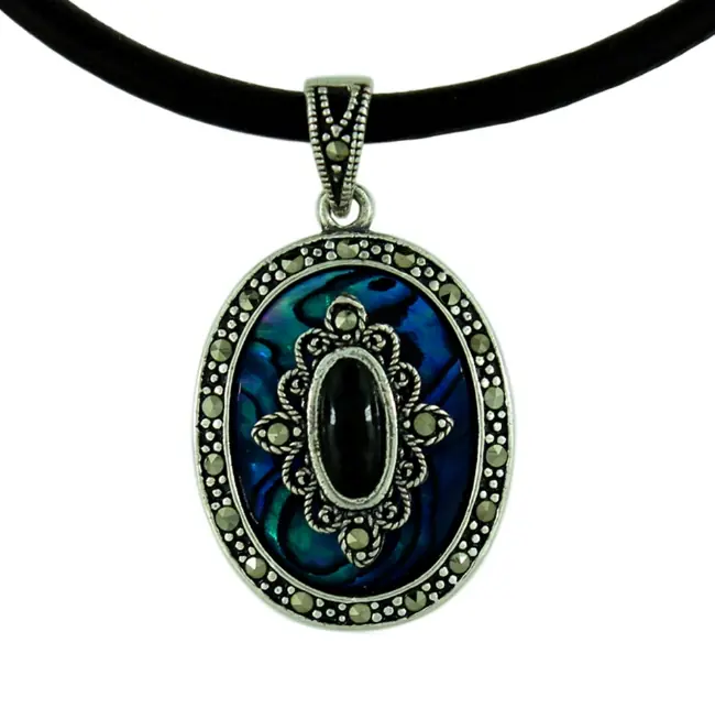 Oltu Okyanus Mother-of-Pearl Markazit Stone-set Women's Silver Necklace