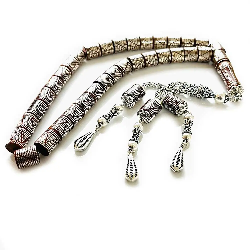 925 K Silver Tasselled Yoğun Engraved Koleksiyonluk Kesme Kuka Seed Prayer Beads