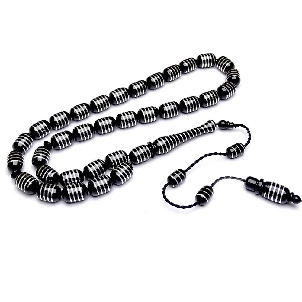 Silver Yay Engraved Erzurum Oltu Stone Prayer Beads