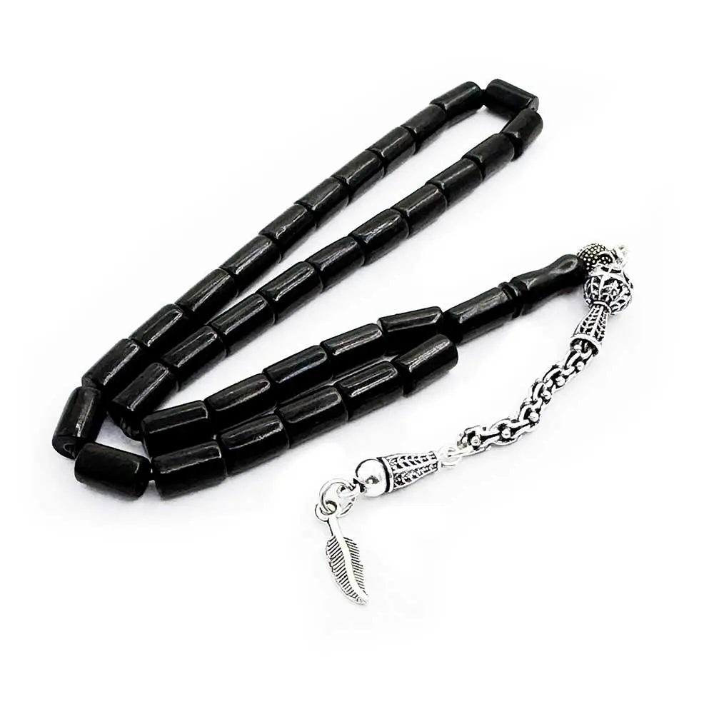 Silver Tasselled Kesme Erzurum Oltu Stone Prayer Beads