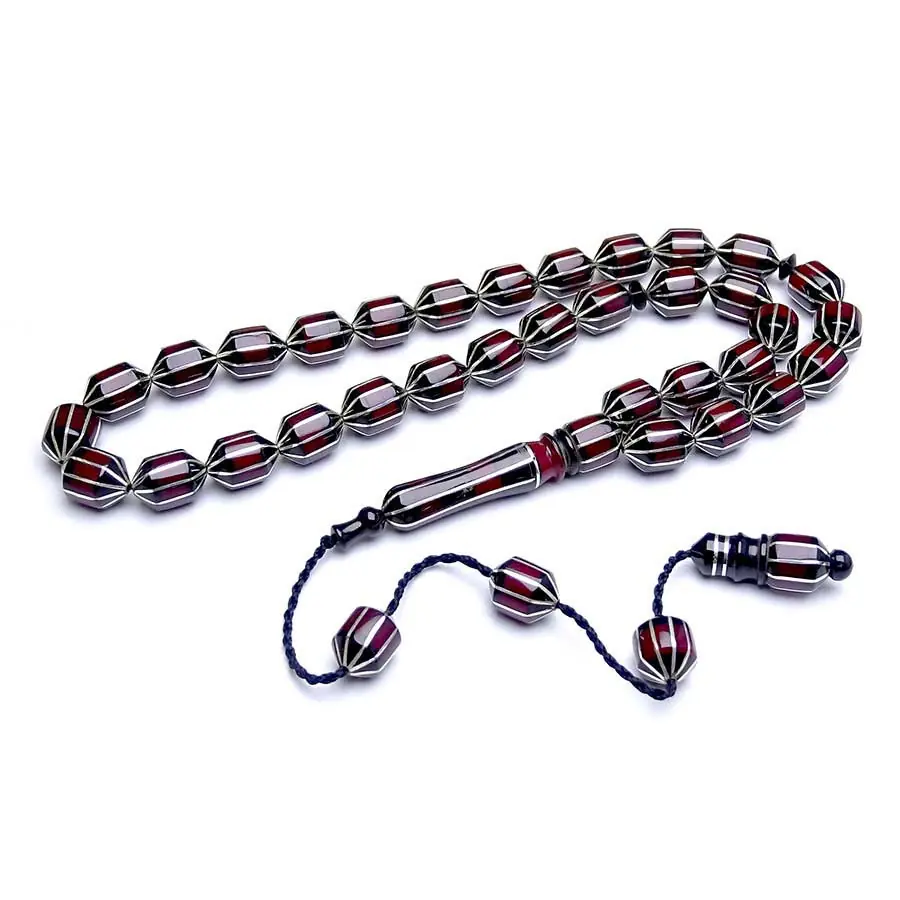 Amber & Silver Yarma Engraved Tipped Capsule Erzurum Oltu Stone Prayer Beads