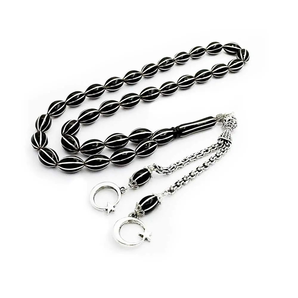 8 Lİ Silver Karpuz Dilim Engraved Special Crafted Erzurum Oltu Stone Prayer Beads
