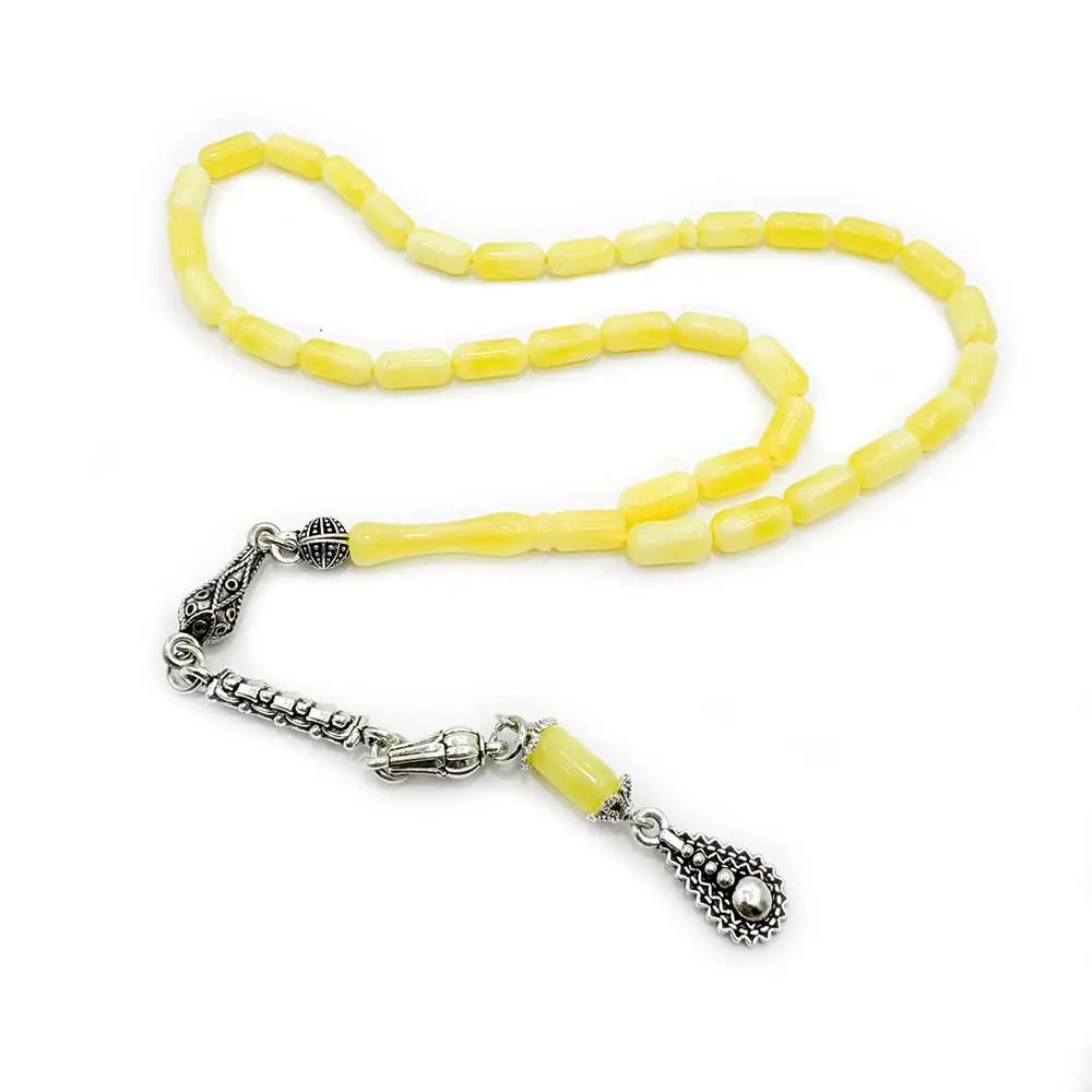 White Moiré Capsule Small Cut Seccer Drop Amber Prayer Beads