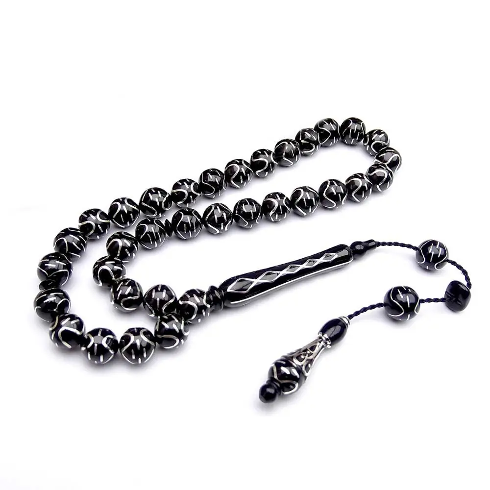 Special Design Silver Engraved Erzurum Oltu Stone Prayer Beads
