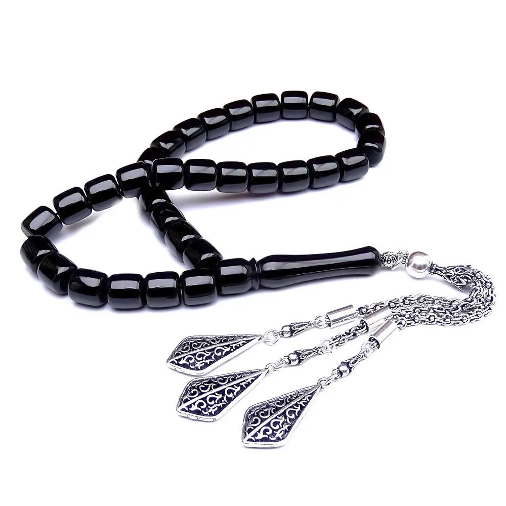 Capsule Fıçı Cut Oxidized Kumpas Crafted Erzurum Oltu Stone Prayer Beads