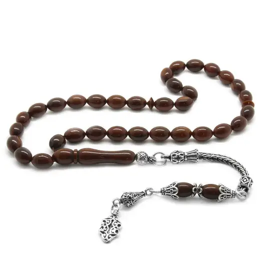 925 K Silver Tasselled Dark Color Arpa Cut Kuka Seed Prayer Beads