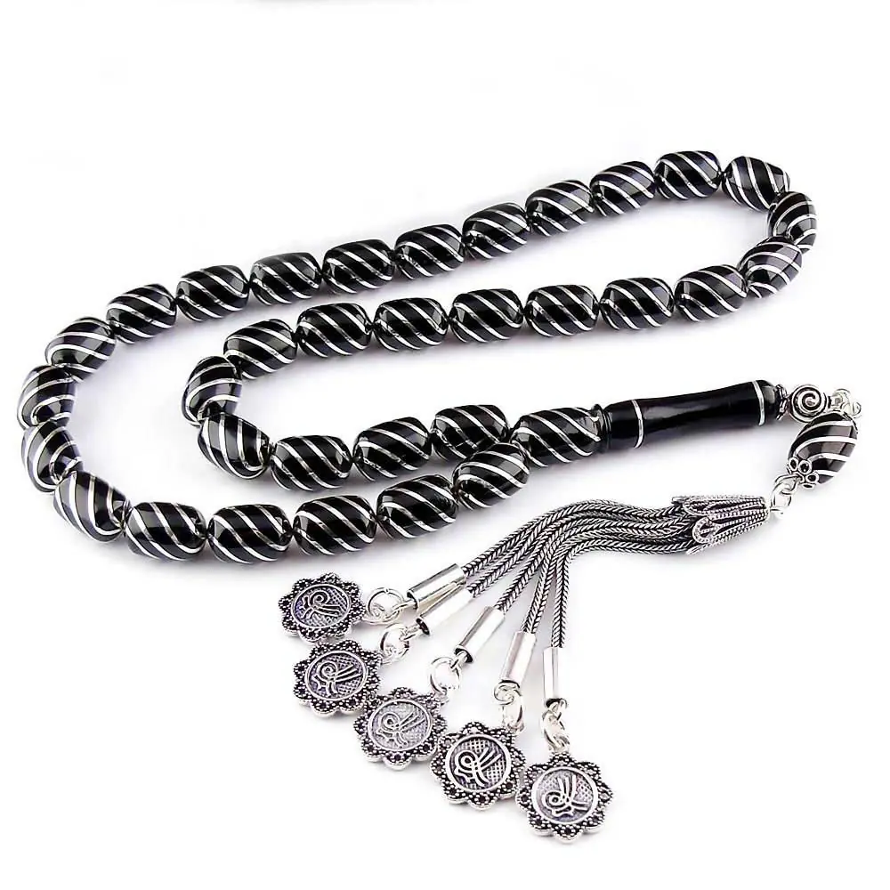 Çeşm-i Bülbül Engraved Capsule Cut Erzurum Oltu Stone Prayer Beads