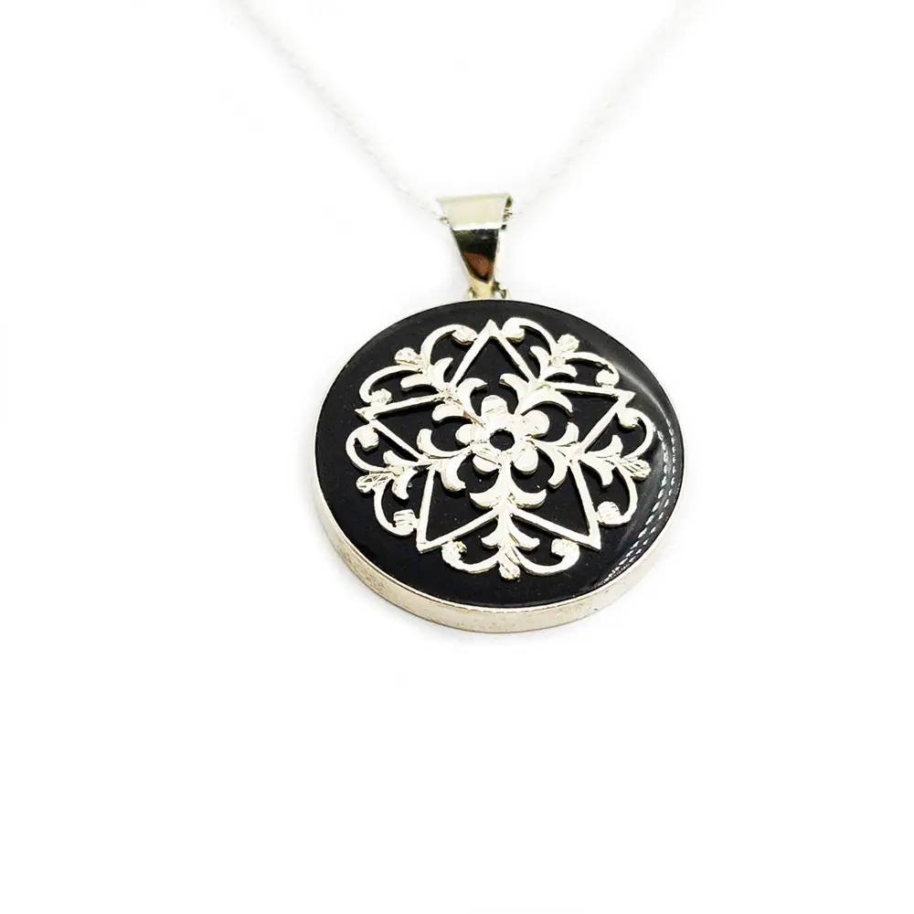Silver Engraved Handcrafted Oltu Stone Necklace
