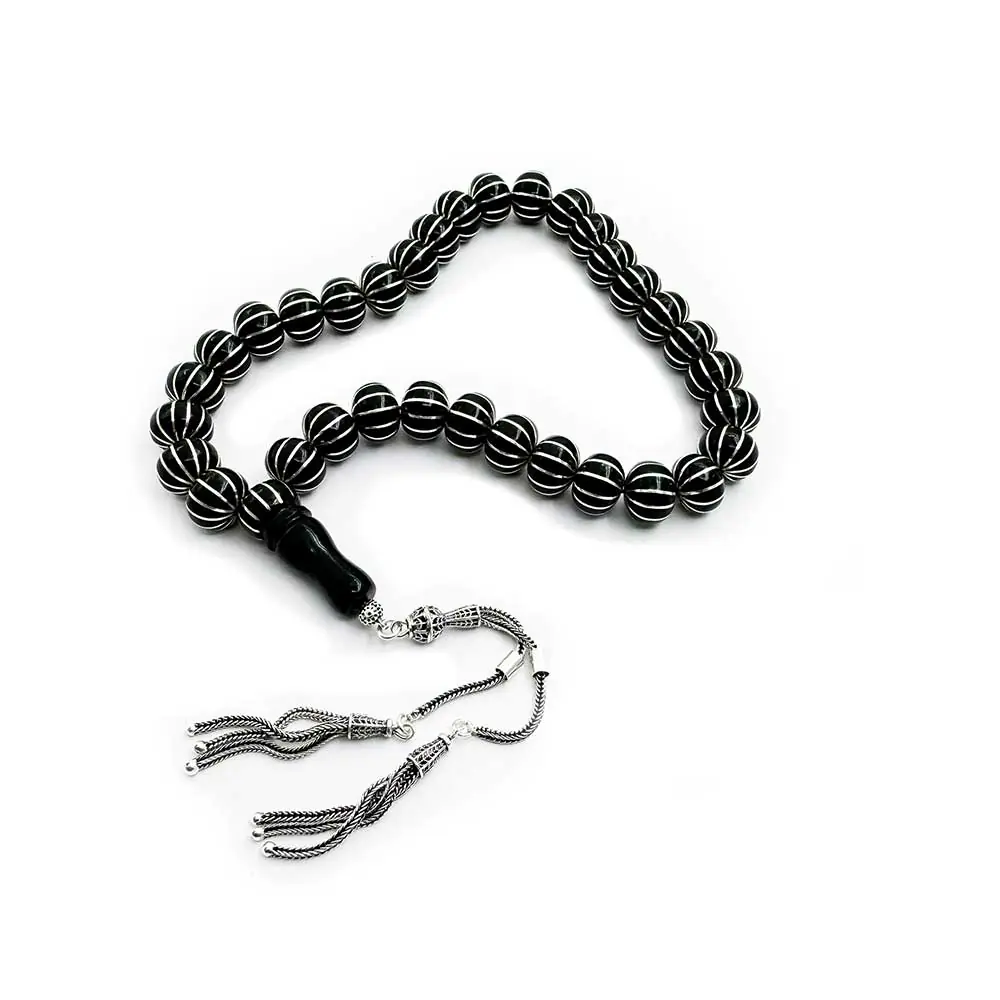 Silver 12 li Yarma Tekerlek Cut Erzurum Oltu Stone Prayer Beads