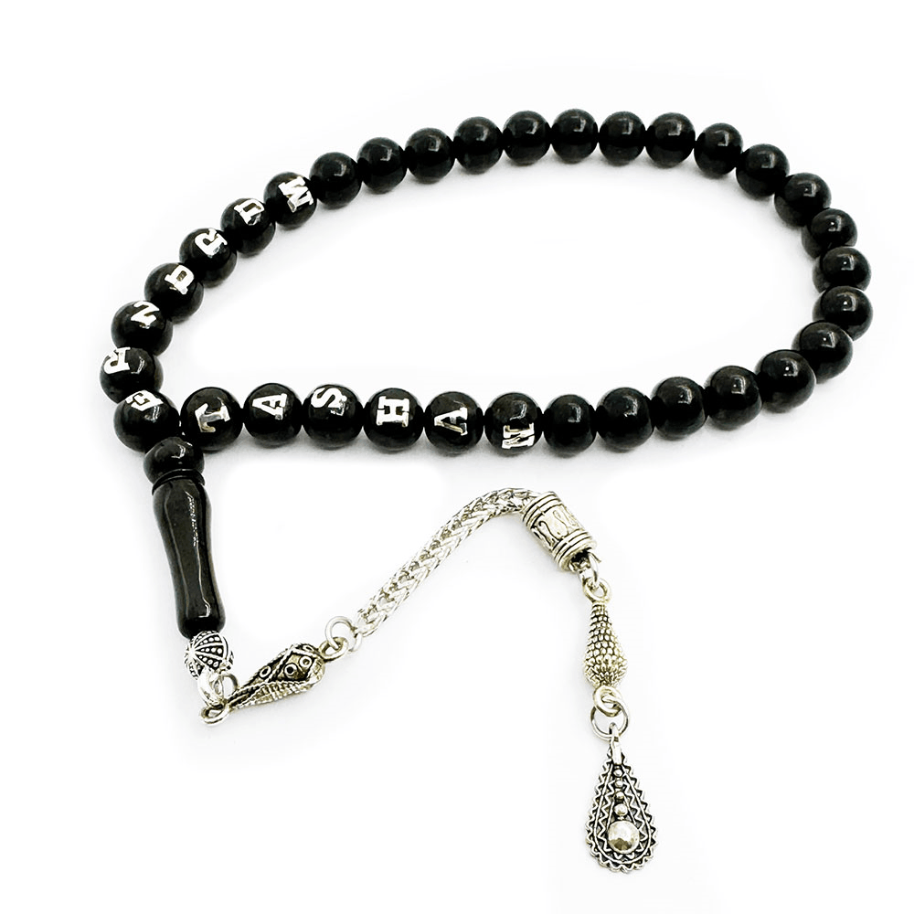 Personalized Plain Erzurum Oltu Stone Rosary with Silver Grains