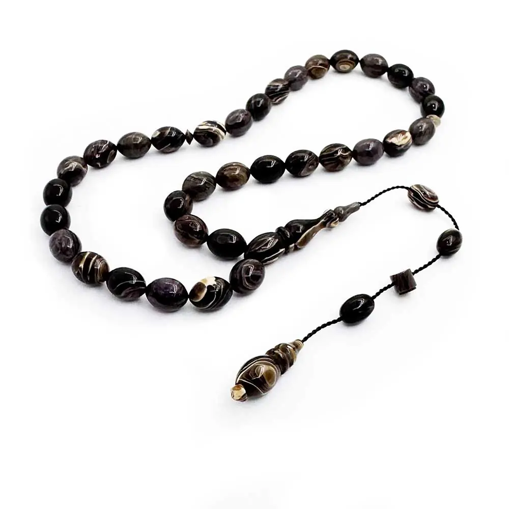 Gray Black Süzme Usta Crafted Fire Amber Prayer Beads