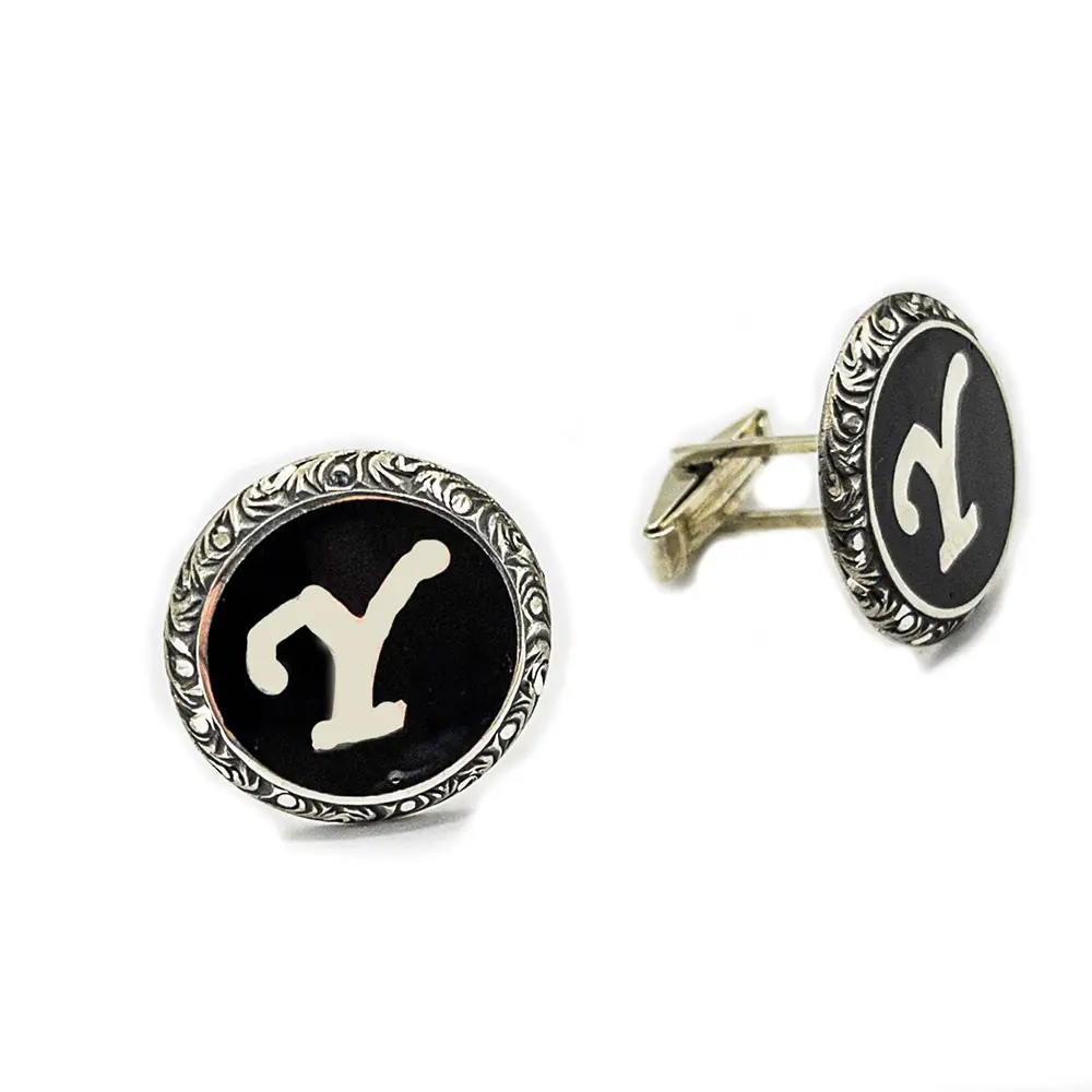 Oltu Stone-set Silver & Initial Personalized Wrist Düğmesi