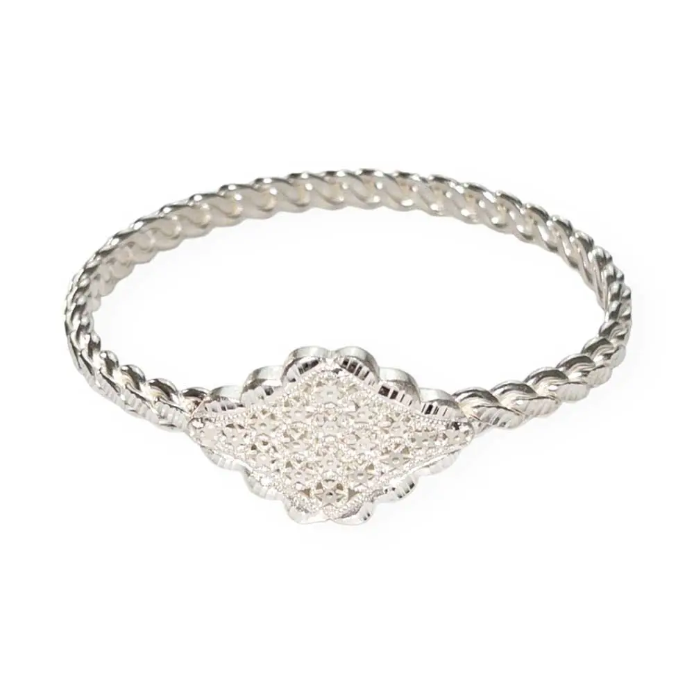 Erzurum Handcrafted Special Design Kaşlı Silver Twisted Bangle