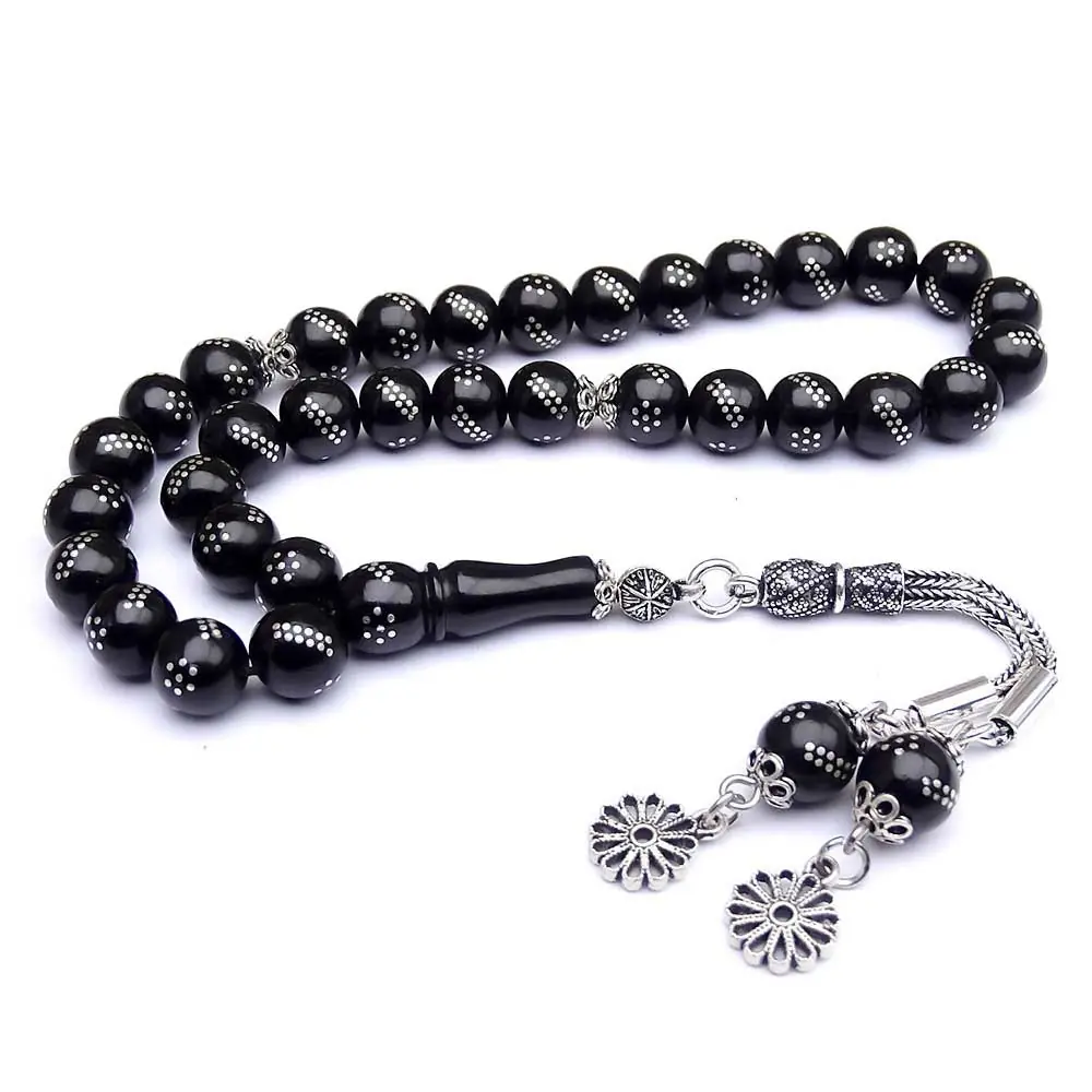 925 K Silver Engraved Erzurum Oltu Stone Prayer Beads