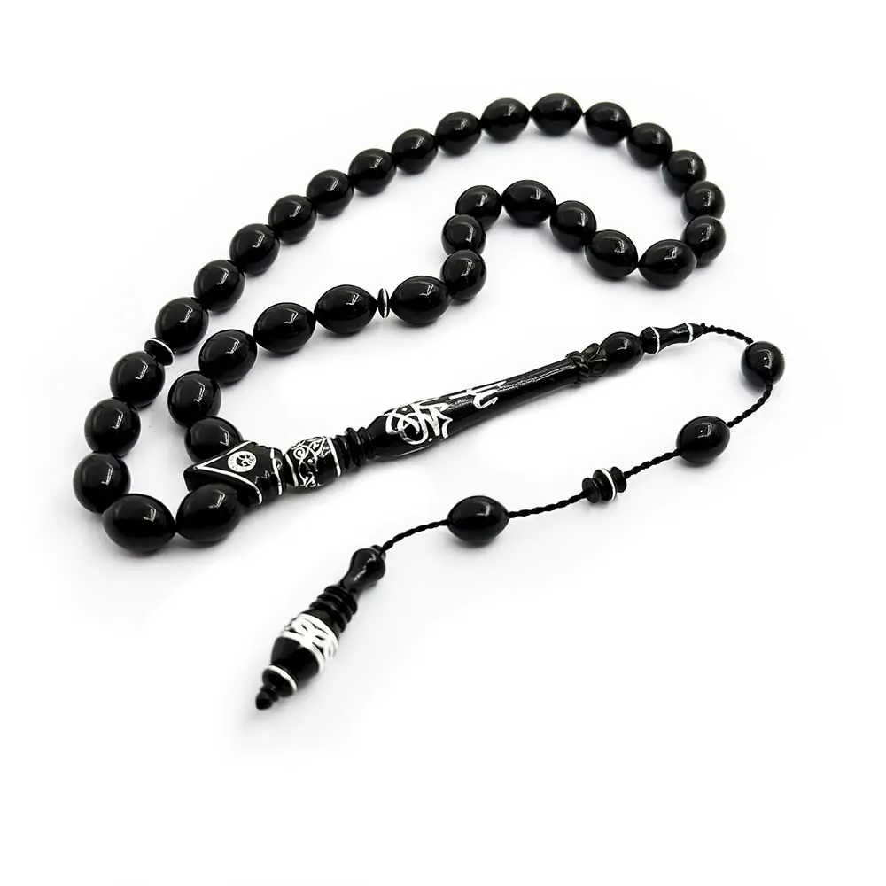 Silver Allah İmameli Kumpaslı Usta Crafted Koleksiyonluk Erzurum Oltu Stone Prayer Beads