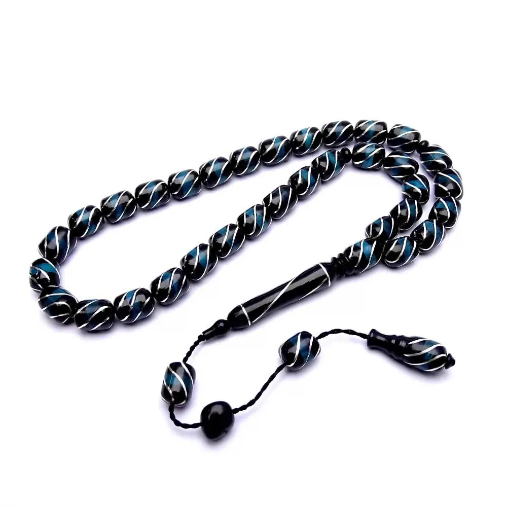 Silver Çeşmi Bülbül & Amber Engraved Erzurum Oltu Stone Prayer Beads