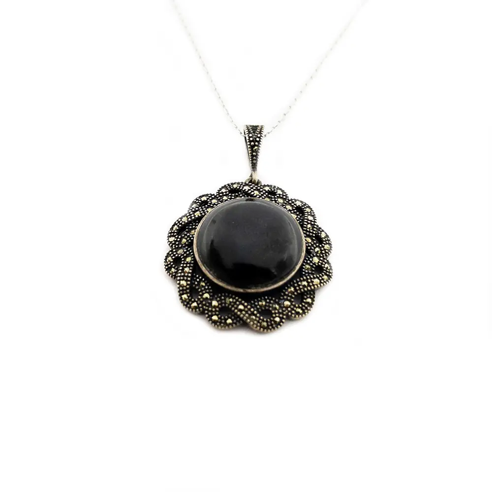 Silver Infinity Motif Handcrafted Oltu Stone Necklace