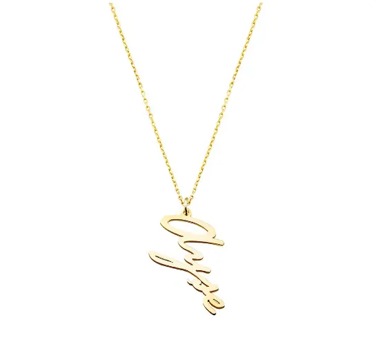 Dikey Design Personalized Name Engraved Gold Color 925 K Silver Women's Necklace
