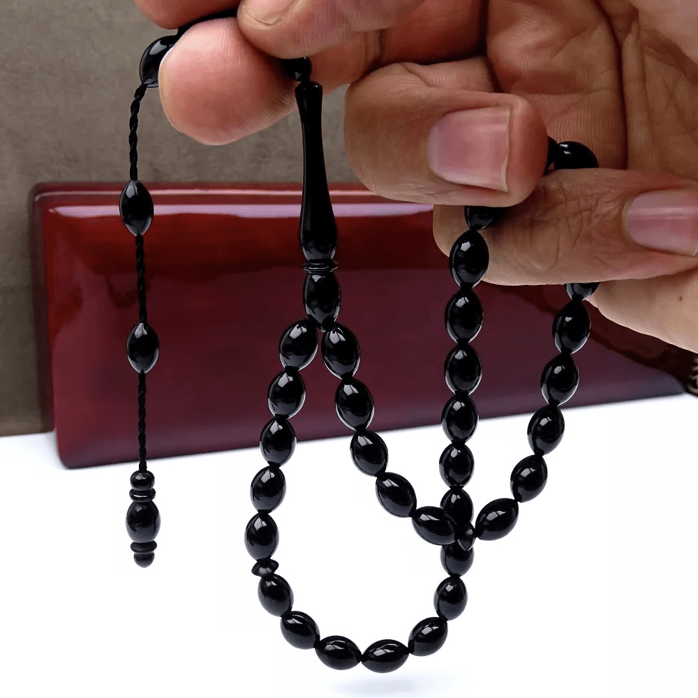 Caliper Workmanship Erzurum Oltu Stone Prayer Beads with Watermelon Cutting System