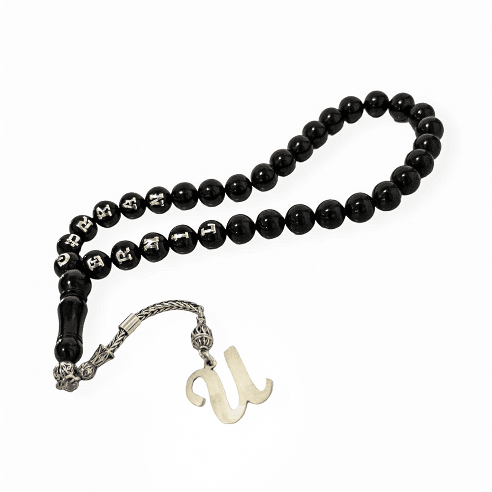 Erzurum Oltu Stone Rosary with Name Written and Lettered