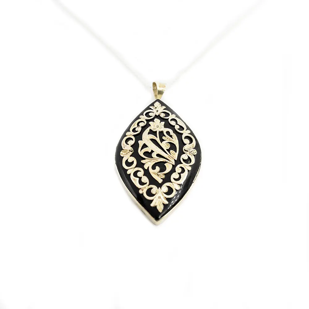 Silver Engraved Handcrafted Large Medallion Oltu Stone Necklace