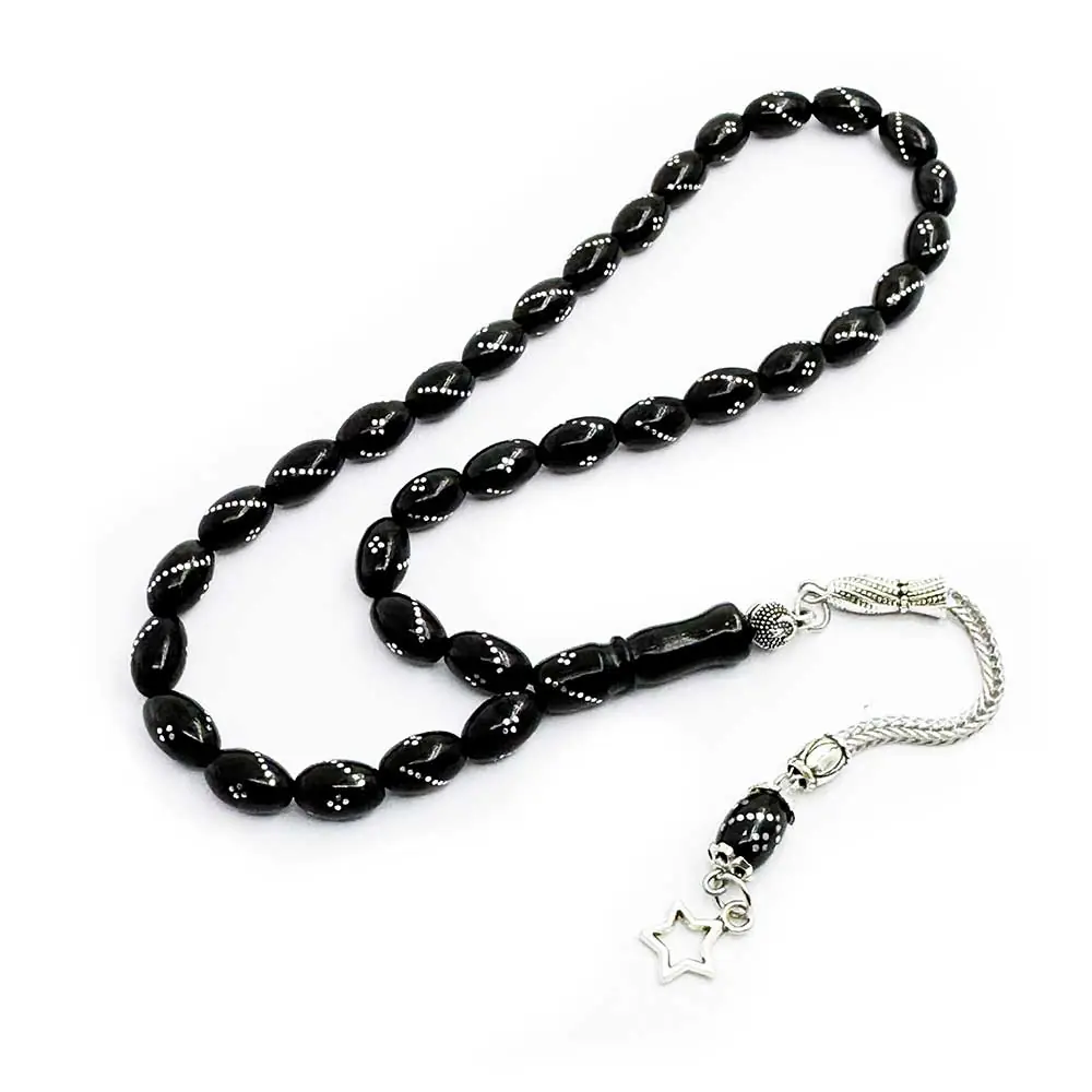 Silver Engraved Arpa Cut Erzurum Oltu Stone Prayer Beads