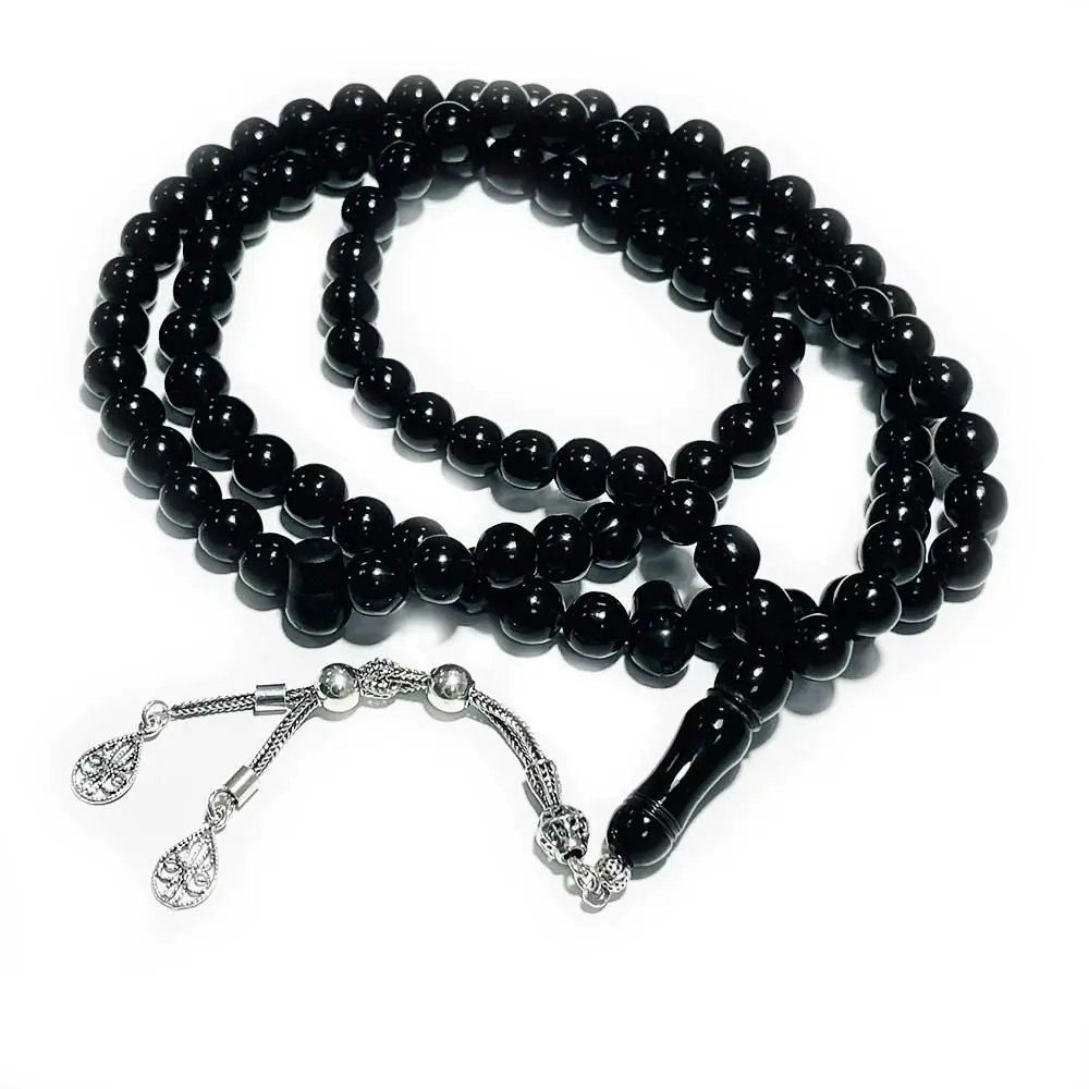 Silver Tasselled 10 mm 99 lu Erzurum Oltu Stone Prayer Beads