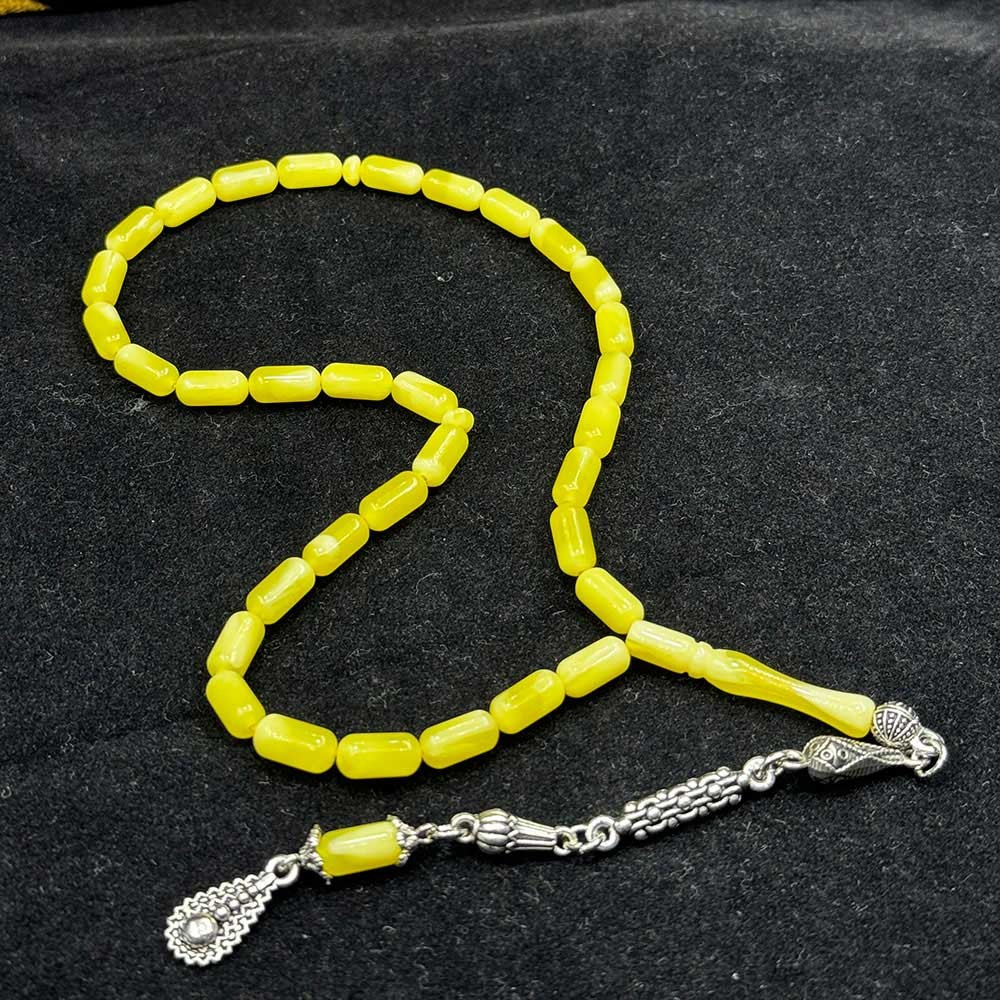 White Moire Capsule Small Cut Seccer Drop Amber Rosary