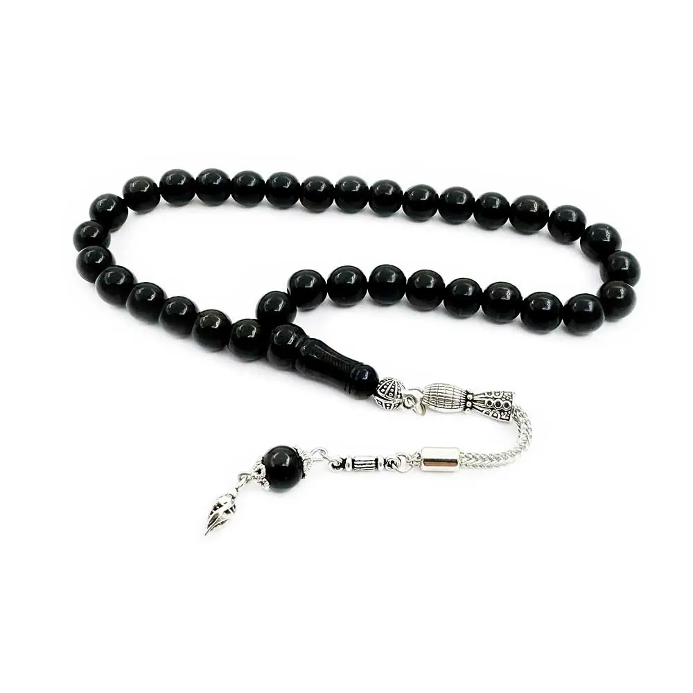 Silver Tasselled Plain Erzurum Oltu Stone Prayer Beads