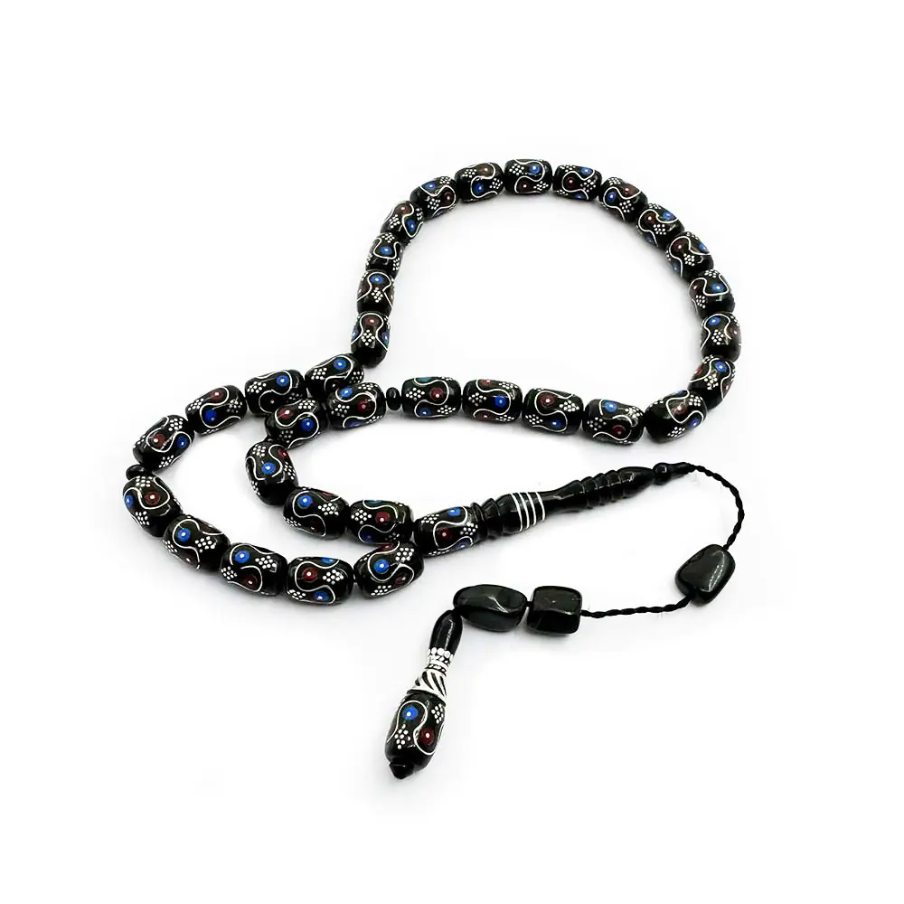 Silver Coral Engraved Usta Crafted Erzurum Oltu Stone Prayer Beads