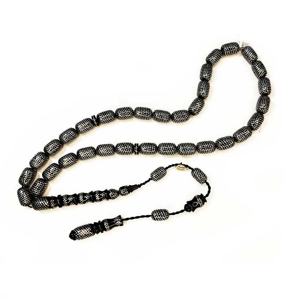 Yoğun Silver Engraved Nakkaş İmame Usta Crafted Erzurum Oltu Stone Prayer Beads