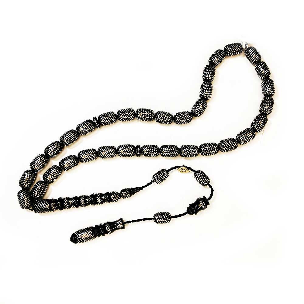 Intense Silver Embroidered Nakkaş Imame Master Workmanship Oltu Stone Prayer Beads