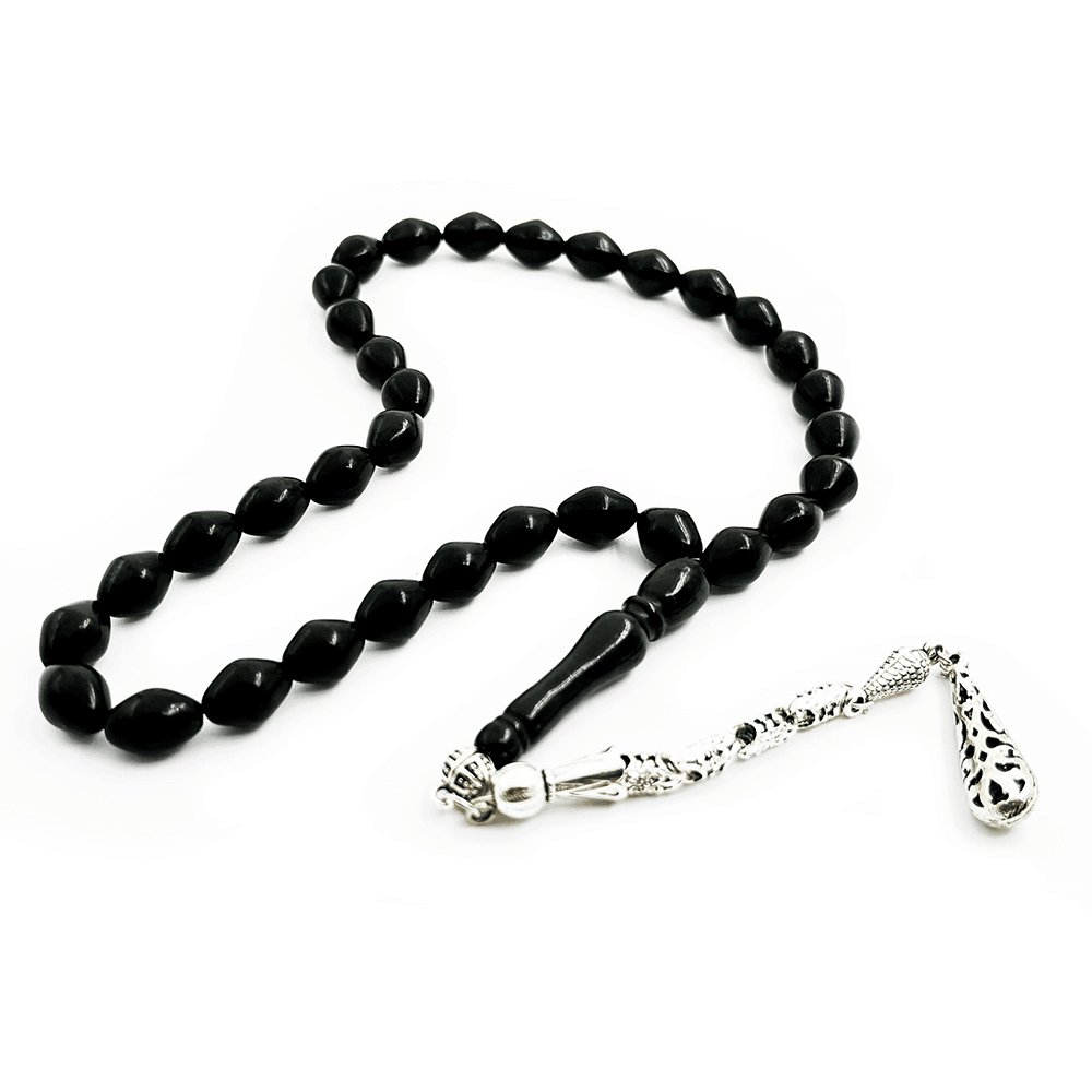 Plain Oltu Stone Rosary with Silver Tassels