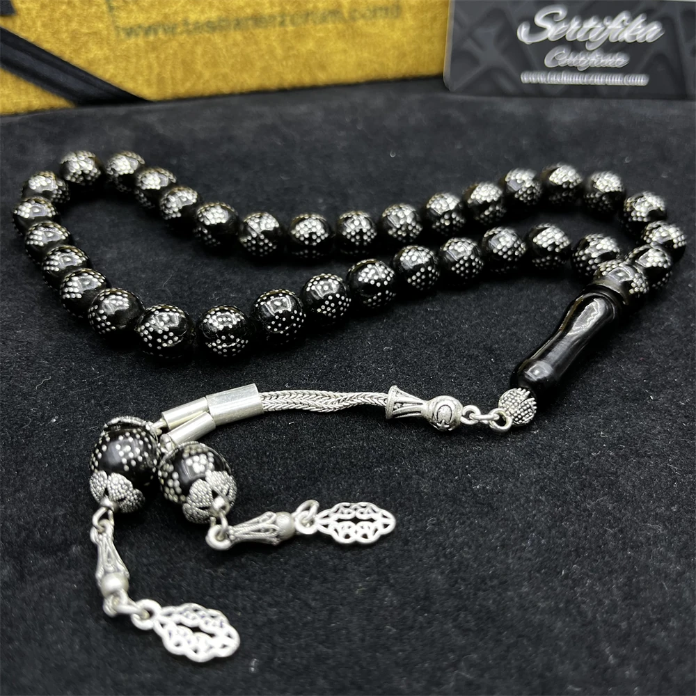 925 فضة استرليني مزدوج شرابة مكثفة فضية نجمة مطرزة غلوب قطع أرضروم أولتو ستون سبحة صلاة