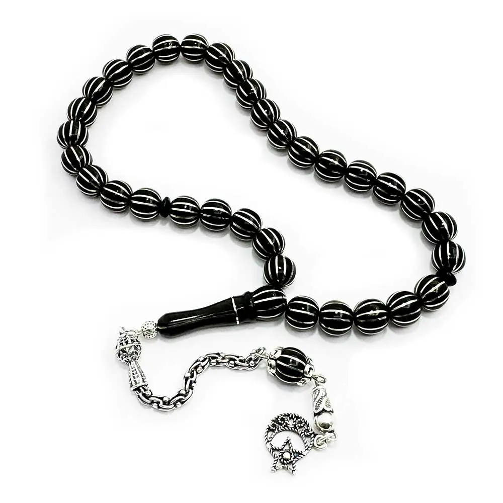 12 li Silver Yarma Handcrafted Erzurum Oltu Stone Prayer Beads